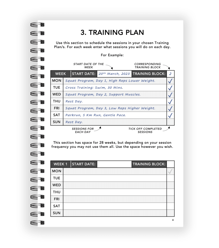 Example Logbook Training Plan Page