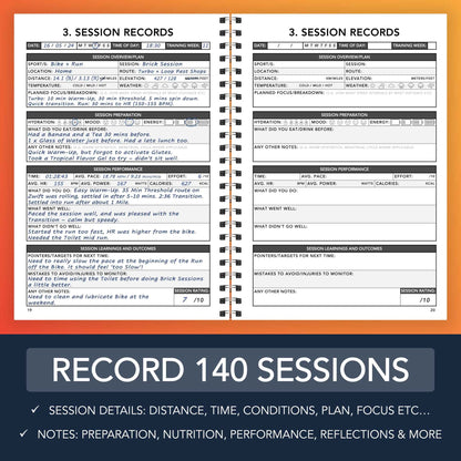 Middle Distance Triathlon Training Logbook - Record 140 Sessions