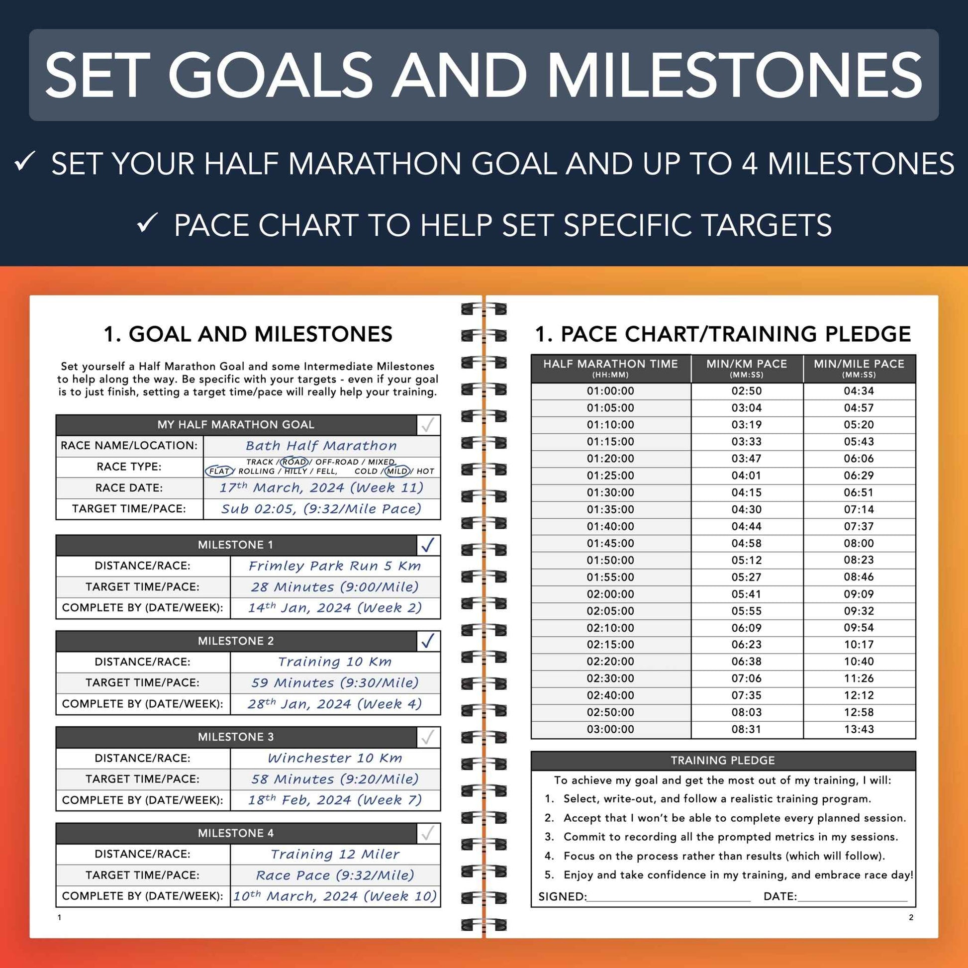 Half Marathon Training Logbook - Set Goals and Milestones