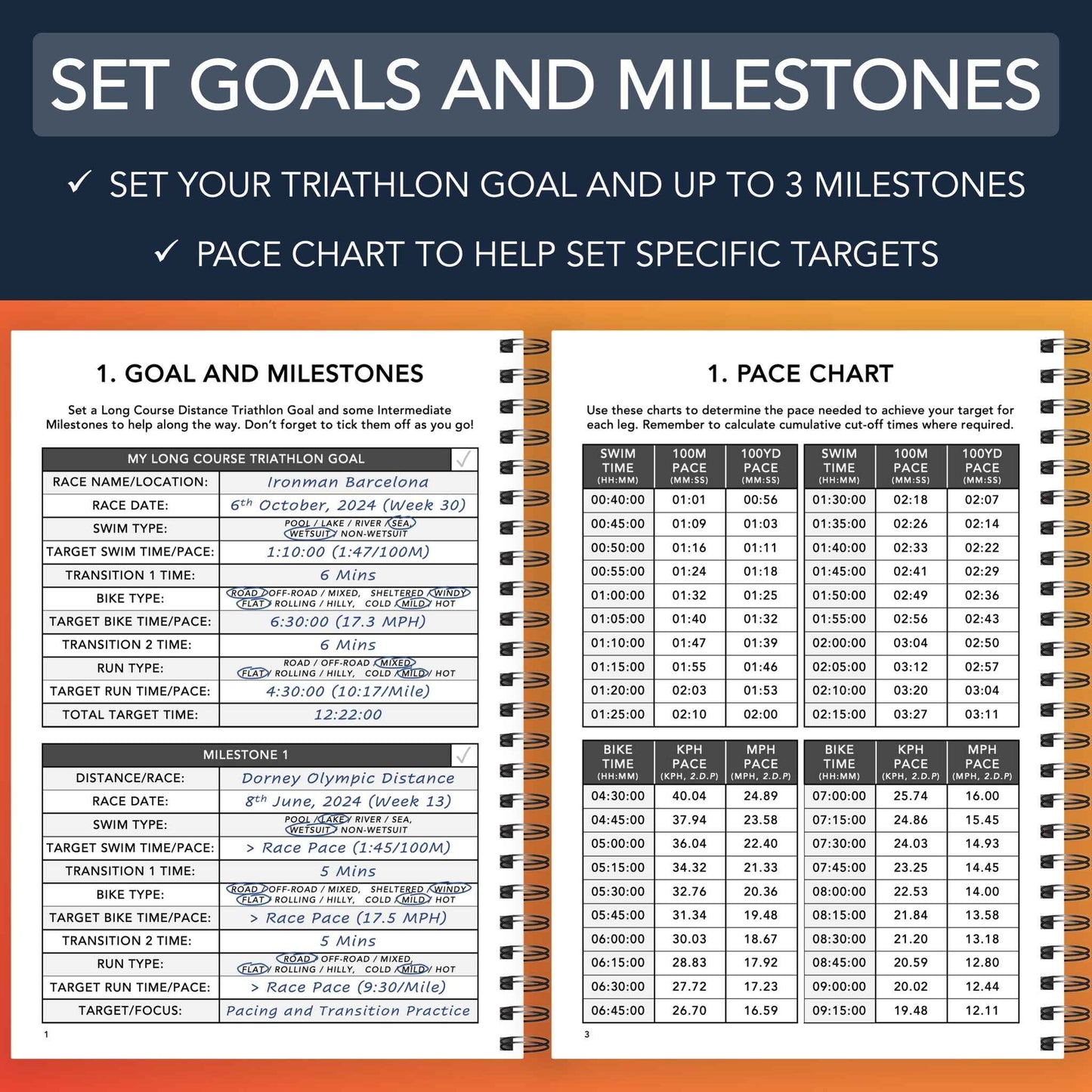 Long Course Distance/Ironman Training Logbook - Set Goals and Milestones