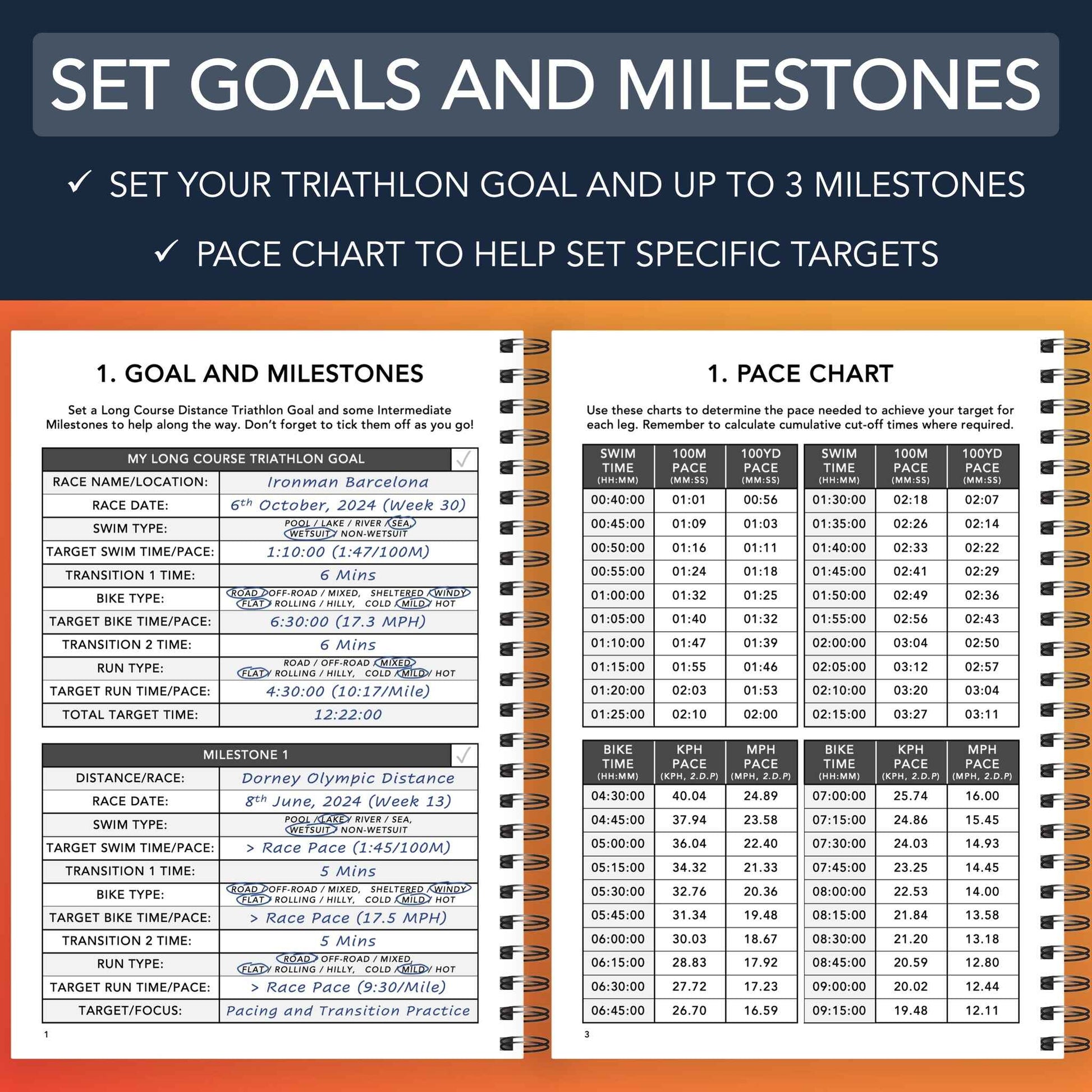 Long Course Distance/Ironman Training Logbook - Set Goals and Milestones