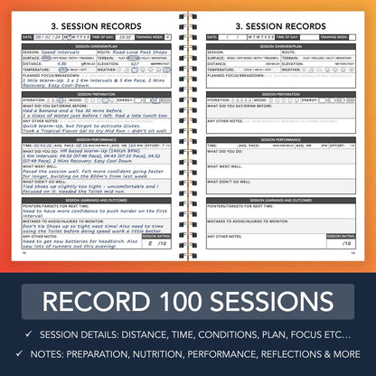 Marathon Training Logbook - Record 100 Sessions