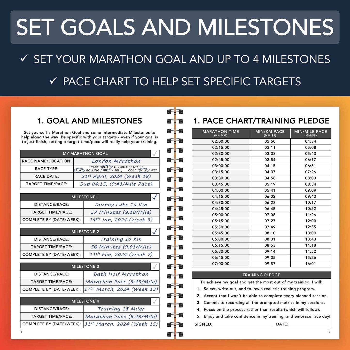 Marathon Training Logbook - Set Goals and Milestones